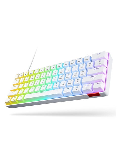 Mechanical Gaming Keyboard, 61 Keys Ultral Compact Wired Keyboard with Blue Switches and RGB Backlit for iOS, Android and Windows, White