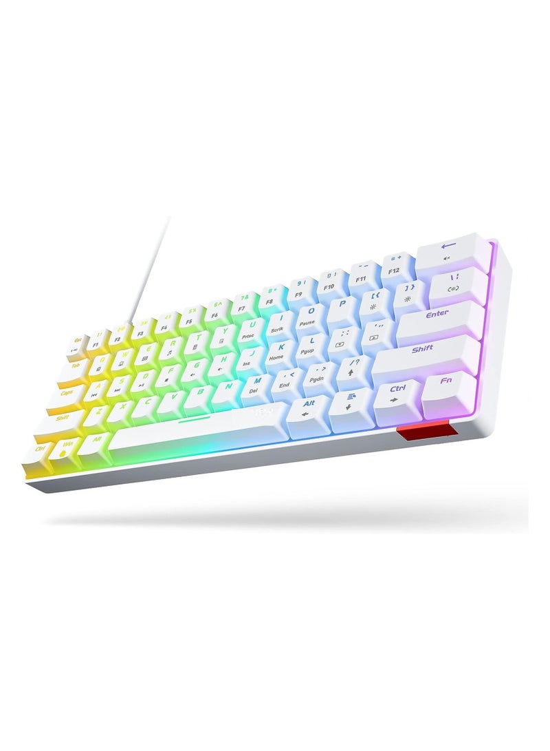 Dubkart Mechanical Gaming Keyboard, 61 Keys Ultral Compact Wired Keyboard with Blue Switches and RGB Backlit for iOS, Android and Windows, White - Image 1