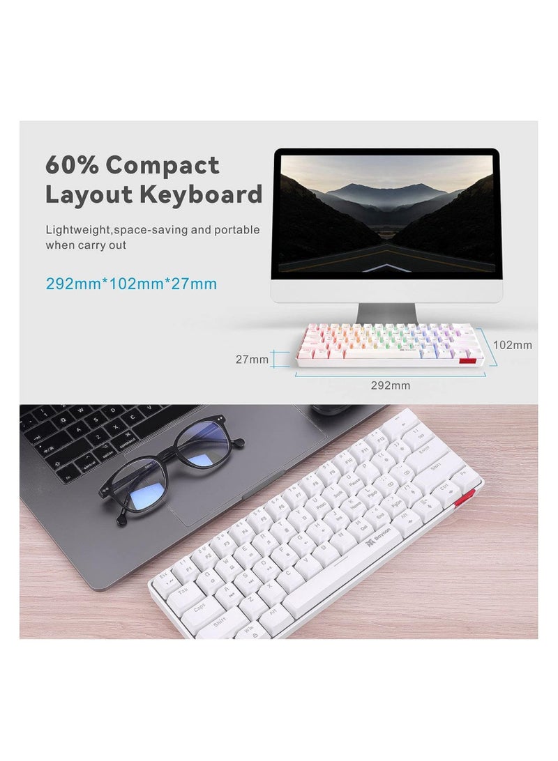 Dubkart Mechanical Gaming Keyboard, 61 Keys Ultral Compact Wired Keyboard with Blue Switches and RGB Backlit for iOS, Android and Windows, White - Image 4
