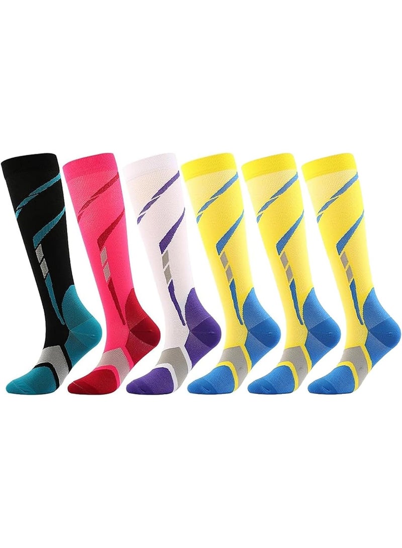 Bluejw 6 Pairs Compression Socks,Compression Stocking,Compression Stockings,Knee High Compression Stockings for Men & Women, 15-20mmHg Copper Graduated Pressure Socks for Nurses, Recovery, Running, Athletic - Image 1