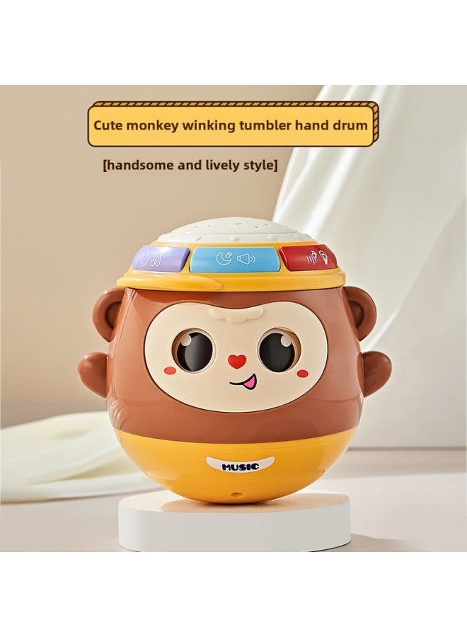 Baby Early Education Cute Monkey Tumbler Hand Drum Music Light Projection Infant Early Education Toy Tumbler-Color:Handsome And Lively Style-Specifications:13.5*12cm  - Image 1