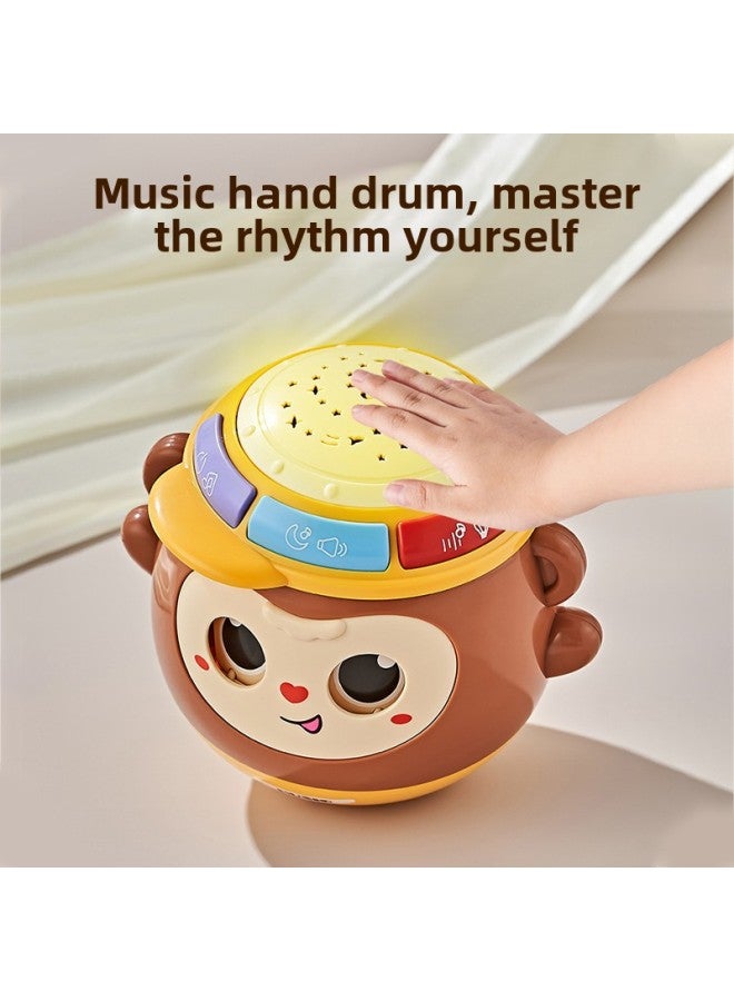 Baby Early Education Cute Monkey Tumbler Hand Drum Music Light Projection Infant Early Education Toy Tumbler-Color:Handsome And Lively Style-Specifications:13.5*12cm  - Image 4