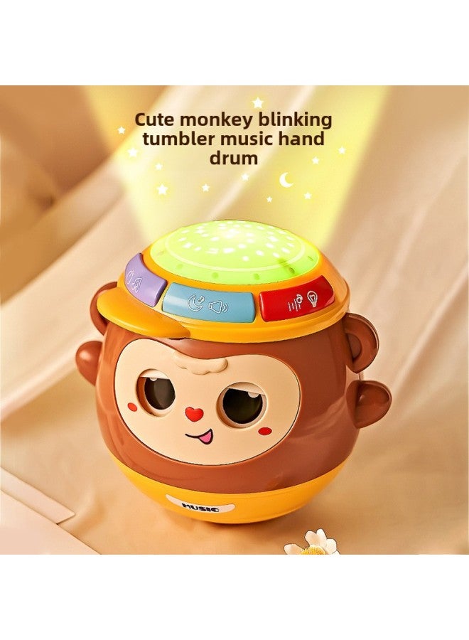 Baby Early Education Cute Monkey Tumbler Hand Drum Music Light Projection Infant Early Education Toy Tumbler-Color:Handsome And Lively Style-Specifications:13.5*12cm  - Image 3