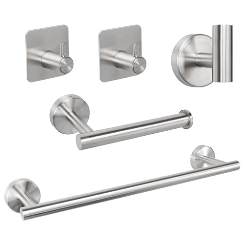 TocTen Bathroom Hardware Set Thick Stainless Steel Bath Towel Bar Set Including Towel Rack for BathroomToilet Paper Holder3 Robe Towel Hooks Wall Mount Bathroom Accessory Set16INBrushed Nickel - Image 1