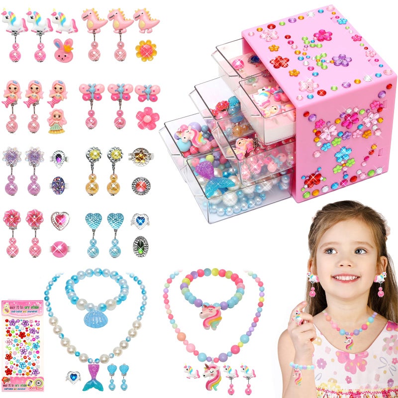 Mioram Toys for Girls Jewelry,37PCS Princess Toddler Girl Toys Age 6-8 for Pretend Play & Dress Up, Adjustable Ring Clip on Earrings Kids Toy for 3 4 5 6 7 8 9 Year Old Girls Christmas Birthday Gifts Ideas - Image 1