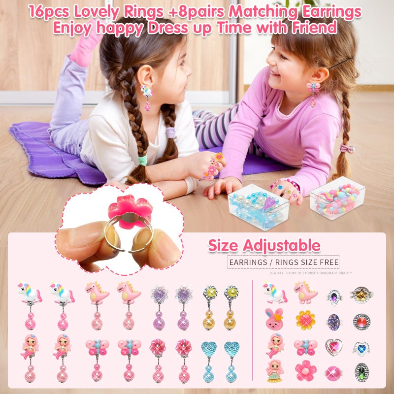 Mioram Toys for Girls Jewelry,37PCS Princess Toddler Girl Toys Age 6-8 for Pretend Play & Dress Up, Adjustable Ring Clip on Earrings Kids Toy for 3 4 5 6 7 8 9 Year Old Girls Christmas Birthday Gifts Ideas - Image 3