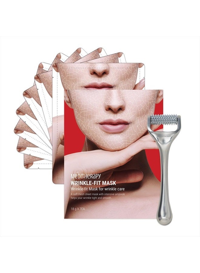 MEDITHERAPY أقنعة ورقية مضادة للتجاعيد + أسطوانة تعزيز (قناع 7EA + أسطوانة 1EA)، قناع كولاجين، امتصاص سريع مع الأسطوانة، مضاد للشيخوخة، بشرة زجاجية، العناية بالبشرة الكورية - Image 1