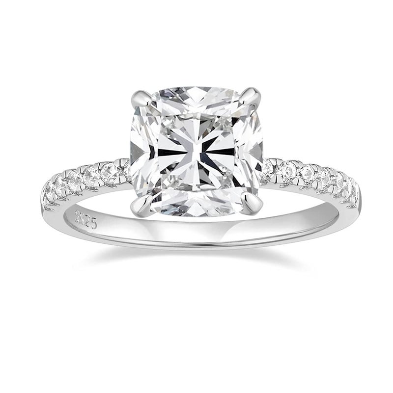 EAMTI 3.5CT 925 Sterling Silver Rings Cushion Cut Cubic Zirconia CZ Engagement Wedding Bands for Women Promise Rings for Her Size 6 - Image 1