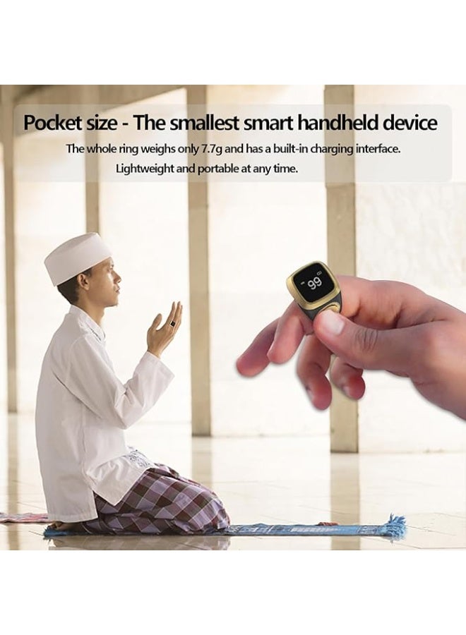 ACHAS Smart Tasbih Zikr Ring with LED Display, Bluetooth, Prayer Time Reminder, Count Reminder, 20mm, Black - Image 4