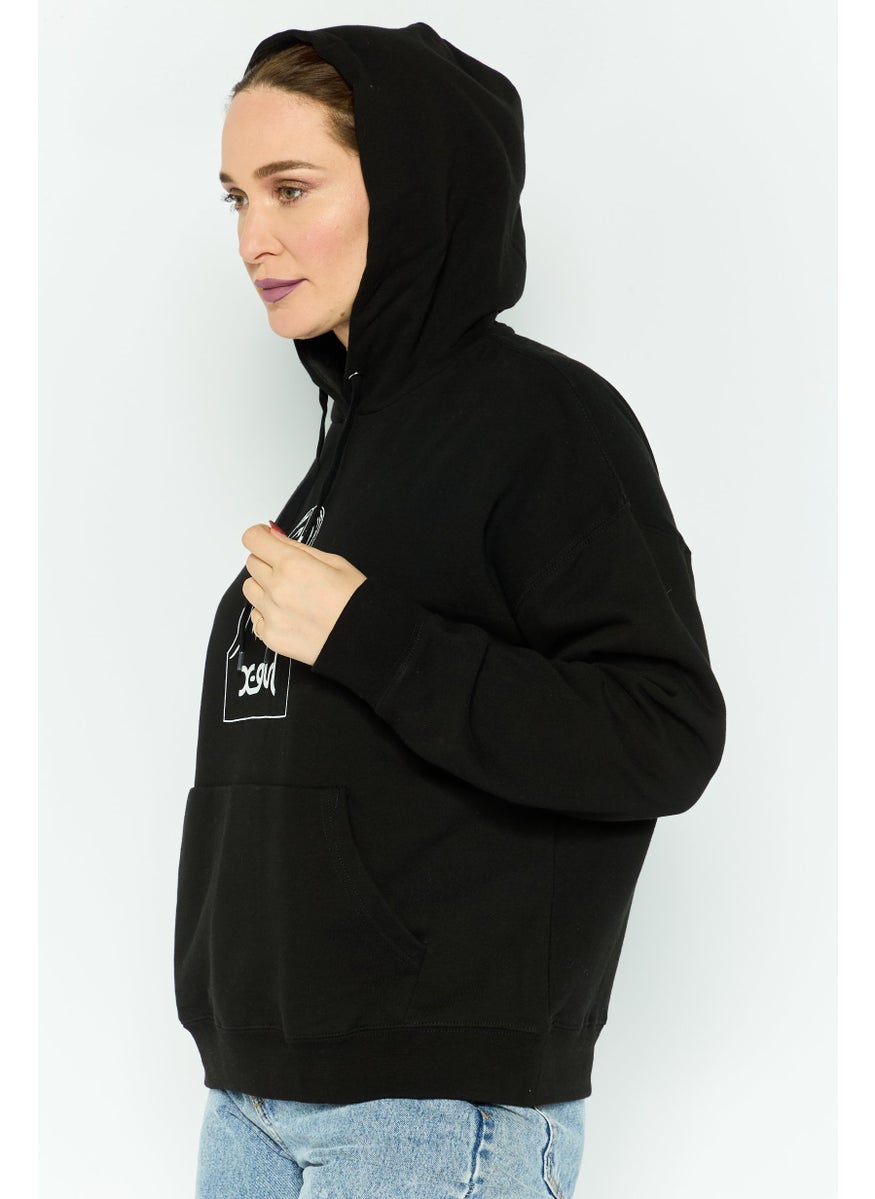 X-Girl Women Hood With Drawstring Long Sleeve Brand Logo Sweatshirts, Black  - Image 3