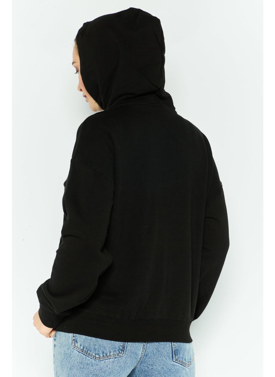 X-Girl Women Hood With Drawstring Long Sleeve Brand Logo Sweatshirts, Black  - Image 4