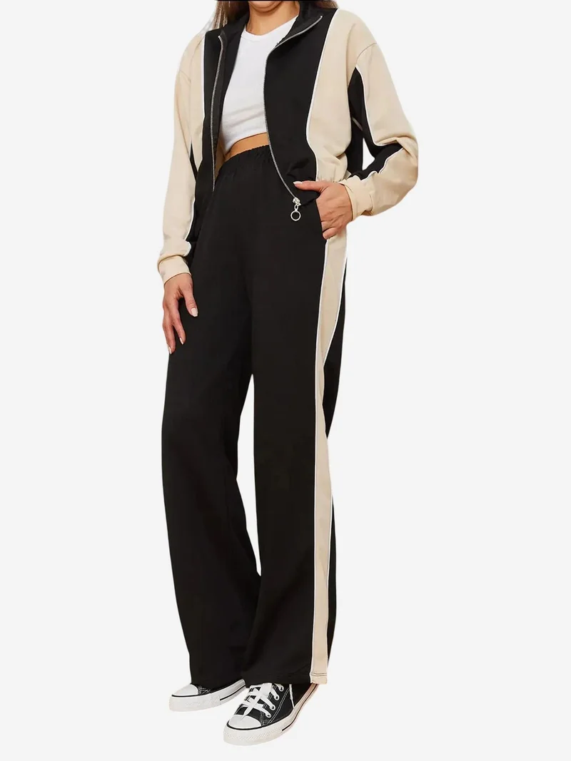 Bianco Lucci Multicolor LUCCI Hooded Long Sleeve Two-Piece Coord Set with Zipper for Women | Best Price UAE