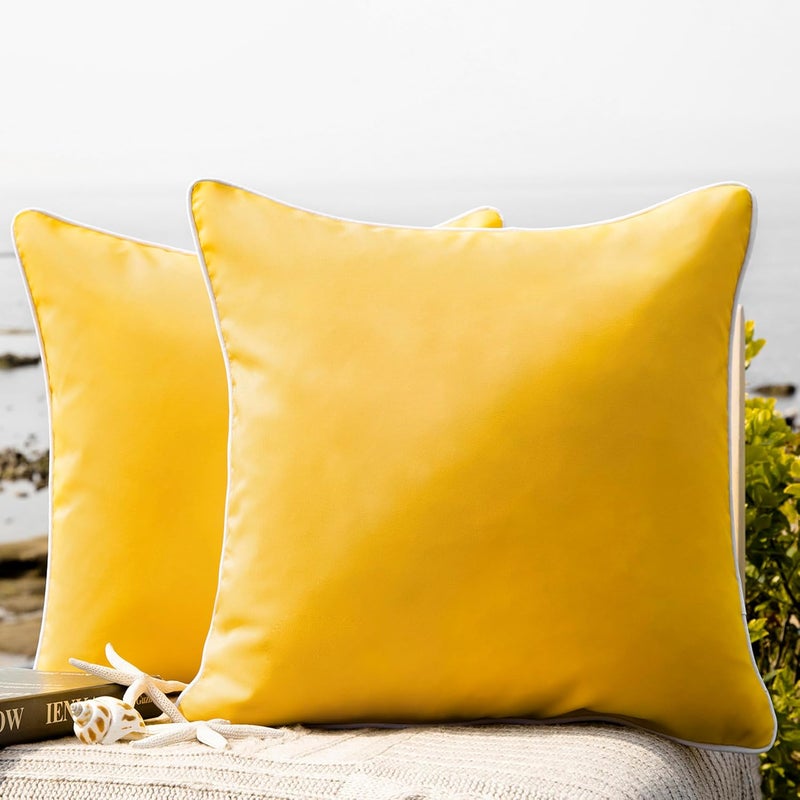Phantoscope Pack of 2 Outdoor Waterproof Throw Pillow Covers Decorative Square Cushion Case Patio Pillows for Couch Tent Sunbrella (18''x18'', Yellow) - Image 1