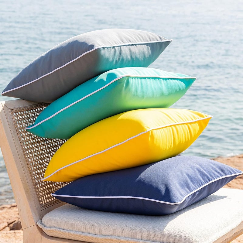 Phantoscope Pack of 2 Outdoor Waterproof Throw Pillow Covers Decorative Square Cushion Case Patio Pillows for Couch Tent Sunbrella (18''x18'', Yellow) - Image 5