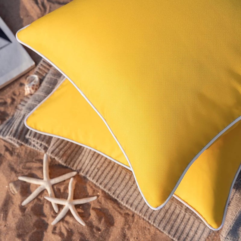 Phantoscope Pack of 2 Outdoor Waterproof Throw Pillow Covers Decorative Square Cushion Case Patio Pillows for Couch Tent Sunbrella (18''x18'', Yellow) - Image 2