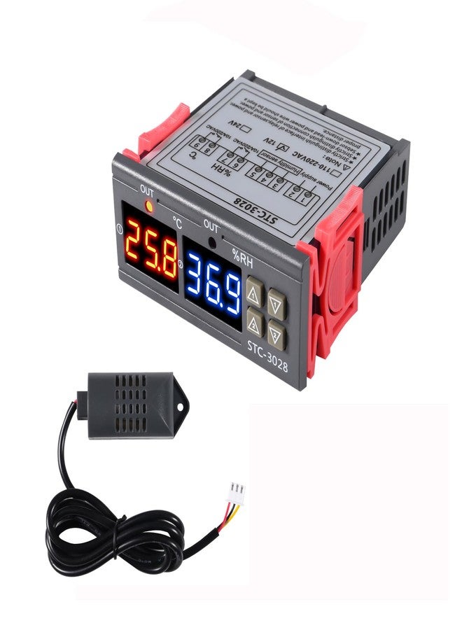 SHUTAO STC-3028 Temperature Controller 12V Temperature and Humidity Controller Meter with Integrated Sensor Dual Digital Display Thermometer Hygrometer Incubator Controller - Image 1