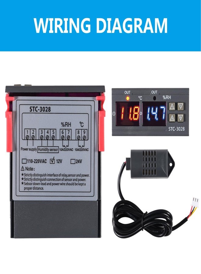SHUTAO STC-3028 Temperature Controller 12V Temperature and Humidity Controller Meter with Integrated Sensor Dual Digital Display Thermometer Hygrometer Incubator Controller - Image 3