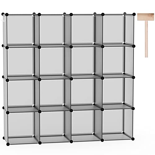 C&AHOME CAHOME 16Cube Storage Organizer Plastic Shelves Units DIY Closet Organizer Modular Shelves Ideal for Home Bedroom 484 L 124 W 484 H Grey UPCS16G