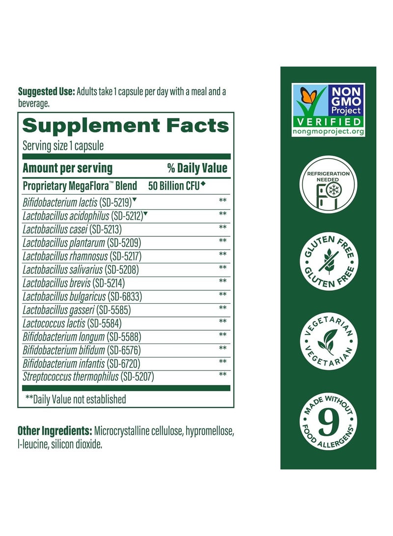 MegaFood ميغا فلورا بروبيوتيك يومي، 14 سلالة - بما في ذلك السلالات لدعم الصحة الهضمية والمناعية، 30 كبسولة / 30 حصة - Image 2