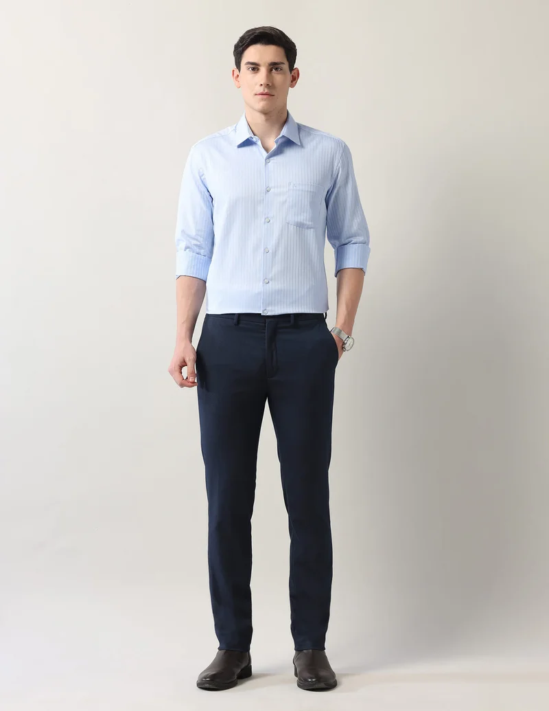 Arrow Medium Blue Vertical Striped Dobby Shirt for Men | Best Price UAE