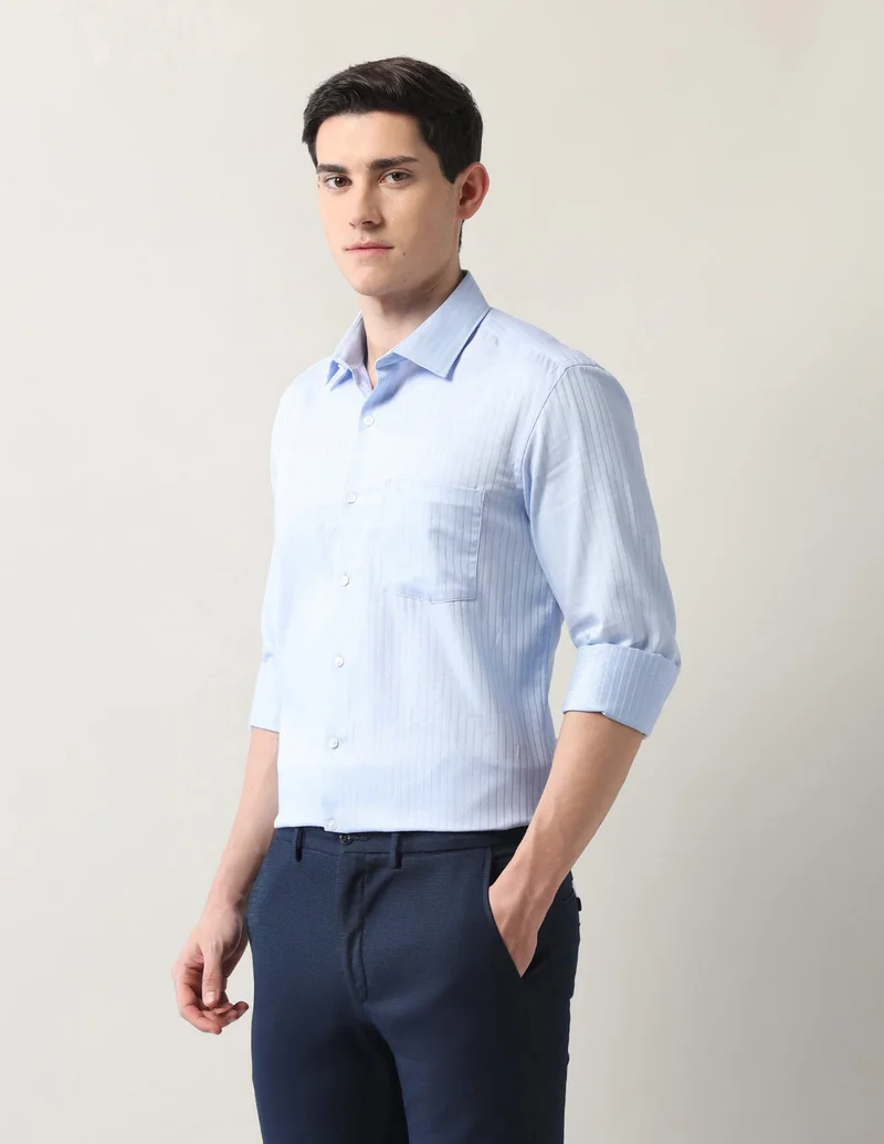 Arrow Medium Blue Vertical Striped Dobby Shirt for Men | Best Price UAE