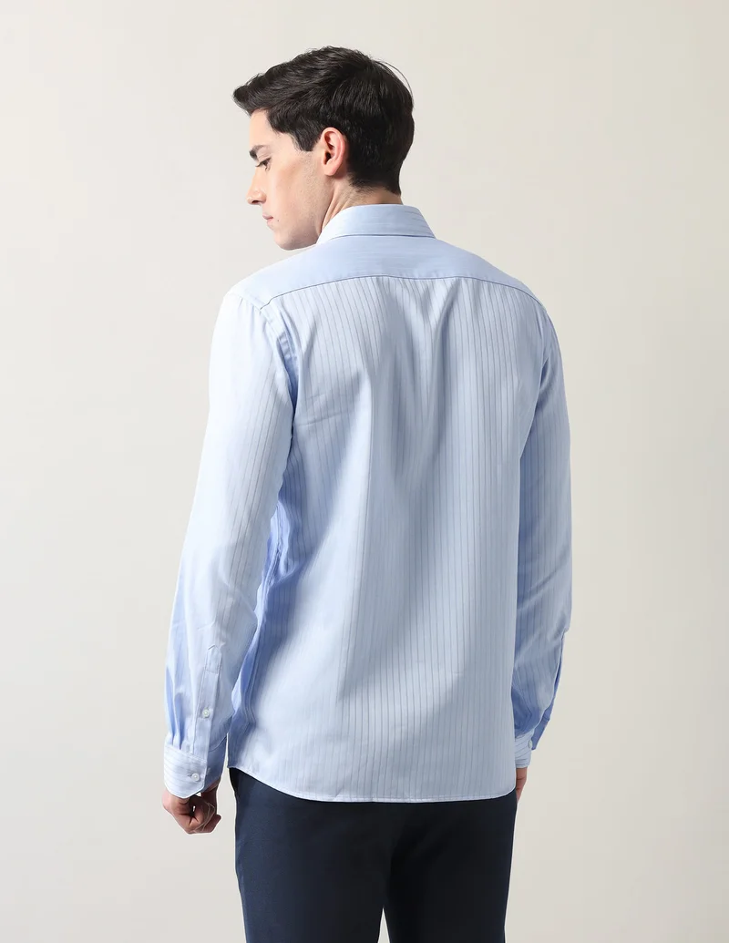 Arrow Medium Blue Vertical Striped Dobby Shirt for Men | Best Price UAE