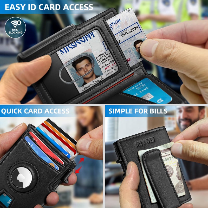 miyozi Airtag Wallet for Men,with Money Clip 10 Cards Metal Case Smart Slim Pop Up Credit Card Holder Flip with Magnetic Closure RFID Blocking wallet with Gift Box - Image 5