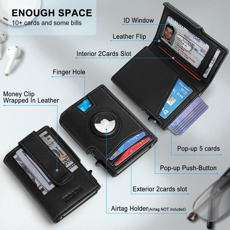 miyozi Airtag Wallet for Men,with Money Clip 10 Cards Metal Case Smart Slim Pop Up Credit Card Holder Flip with Magnetic Closure RFID Blocking wallet with Gift Box - Image 2