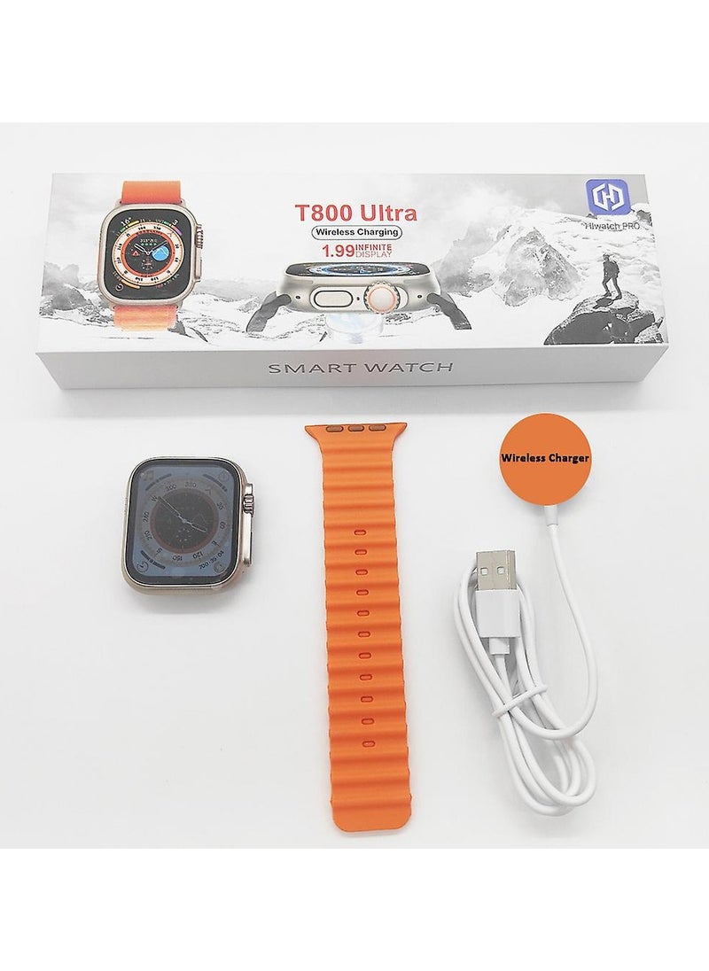 BGM T800 Ultra Smart Watch 49mm Series 8 Ultra 1.99 Inch infinite Display Full Touch Color Screen Bluetooth Call Blood Pressure Health and Sports Smartwatch Silver Orange  - Image 1