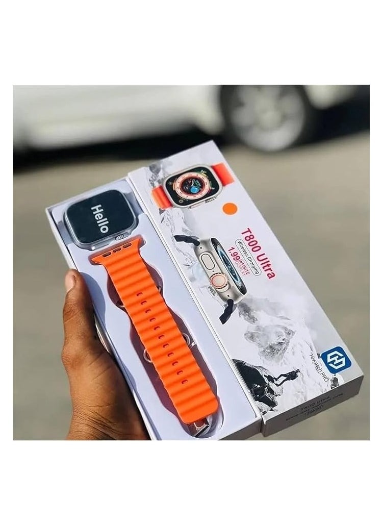 BGM T800 Ultra Smart Watch 49mm Series 8 Ultra 1.99 Inch infinite Display Full Touch Color Screen Bluetooth Call Blood Pressure Health and Sports Smartwatch Silver Orange  - Image 3