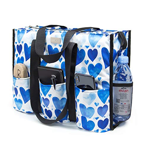 TOPDesign Utility Water Resistant Tote Bag with 13 Exterior & Interior Pockets, Top Zipper Closure & Thick Bottom Support, Perfect Gifts for Working Women, Teachers, Nurses, Accountants (Love) - Image 1