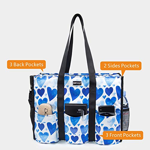 TOPDesign Utility Water Resistant Tote Bag with 13 Exterior & Interior Pockets, Top Zipper Closure & Thick Bottom Support, Perfect Gifts for Working Women, Teachers, Nurses, Accountants (Love) - Image 2