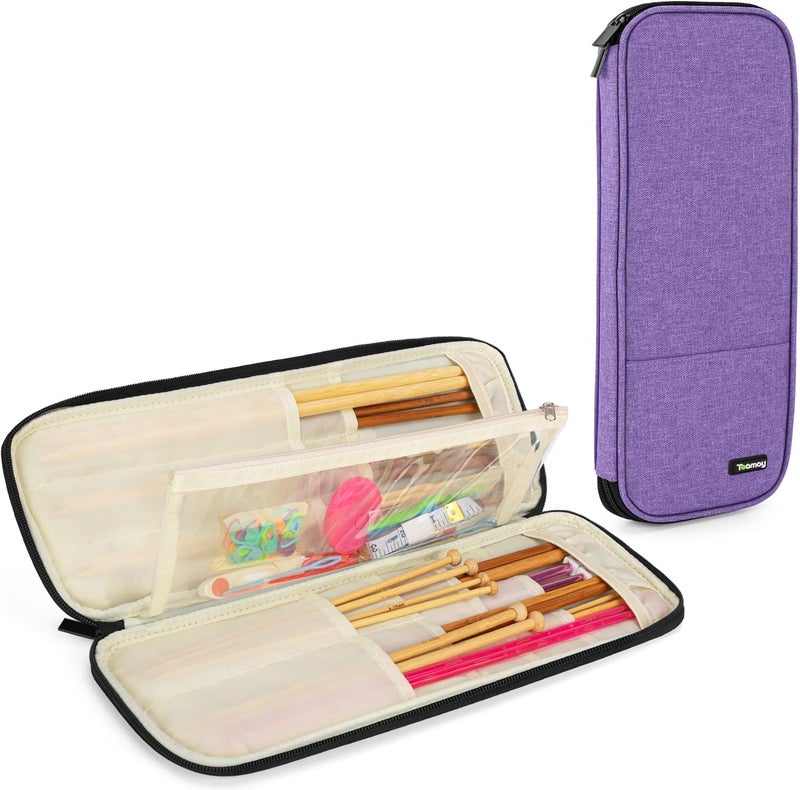 Teamoy Knitting Needles Case (Up to 14''), Travel Organizer Storage Bag for Knitting Needles, Tunisian Crochet Hooks and Accessories, Purple - Image 1