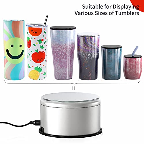 Dycica Cup Display Stand Turner For Epoxy Glitter Tumblers, Battery / USB Operated 360 Degree Rotating Display Base Turntable, Tumbler Spinner Machine Silver Mirrored Top for Bling Tumblers Mugs - Image 2