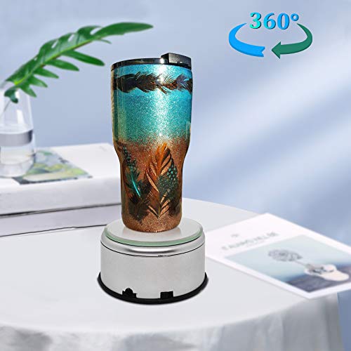 Dycica Cup Display Stand Turner For Epoxy Glitter Tumblers, Battery / USB Operated 360 Degree Rotating Display Base Turntable, Tumbler Spinner Machine Silver Mirrored Top for Bling Tumblers Mugs - Image 4