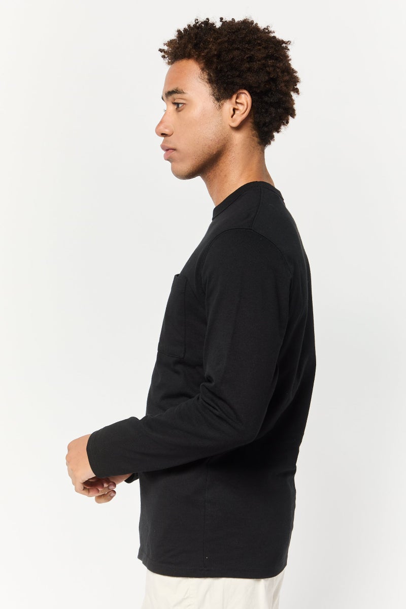 Celio Men Crew Neck Long Sleeve Plain T-Shirts, Black - Image 3