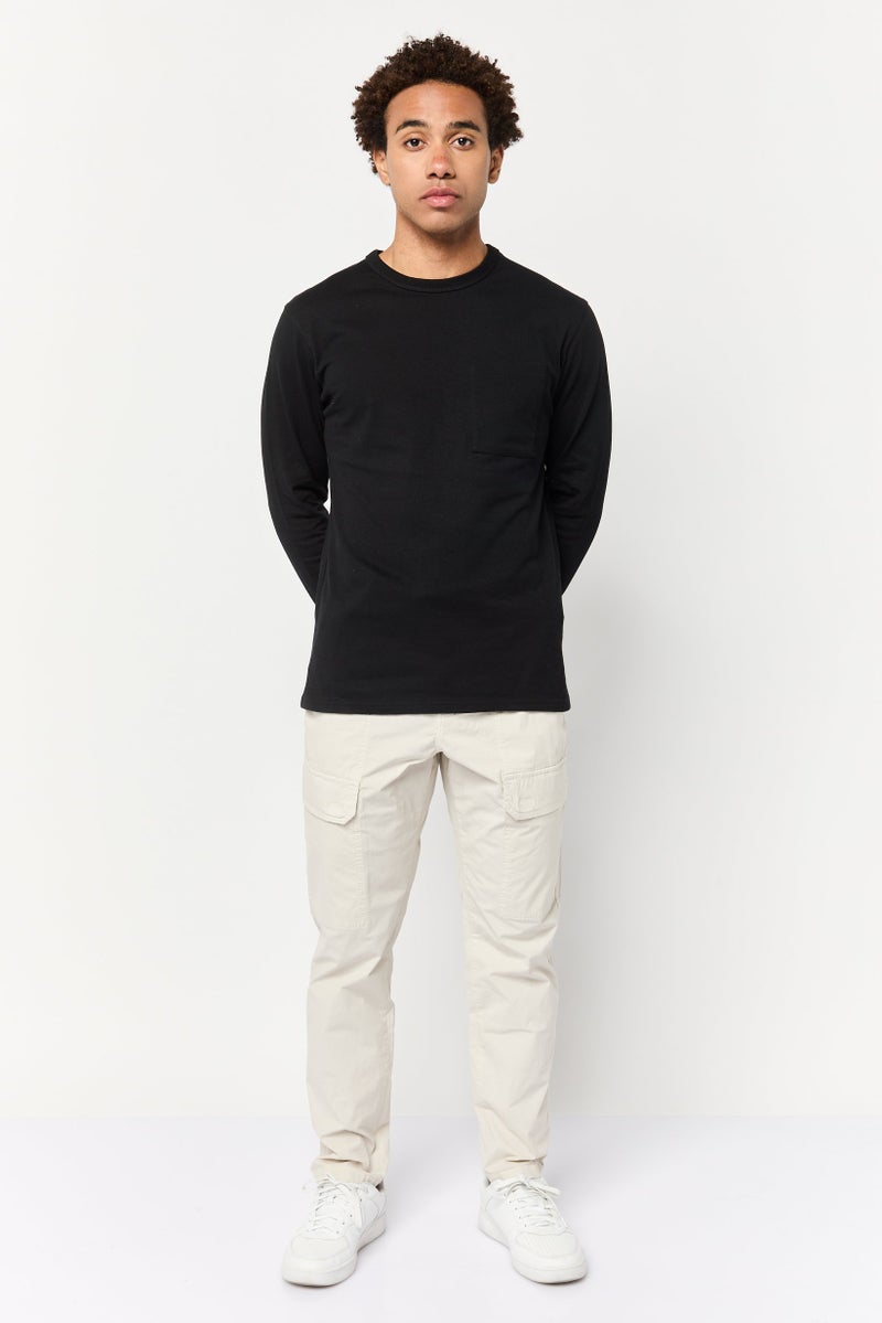 Celio Men Crew Neck Long Sleeve Plain T-Shirts, Black - Image 2