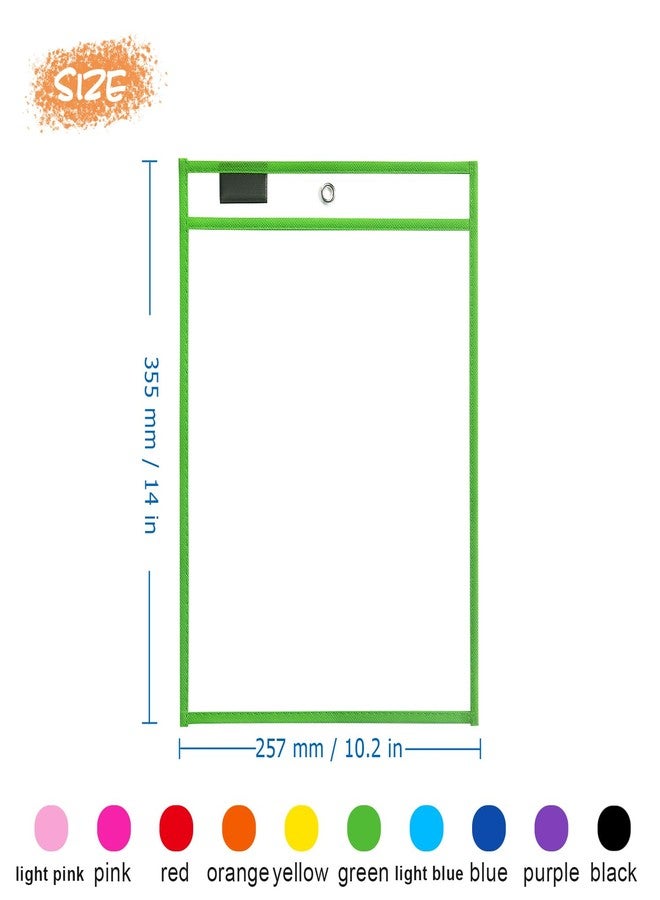 LONGKEY 20 Pack Dry Erase Pockets Sleeves with Rings, 10 x 14 Inch Ticket Holders Clear Plastic Sleeves Sheet Protectors for Teacher Classroom Sleeves, 10 Assorted Colors - Image 2