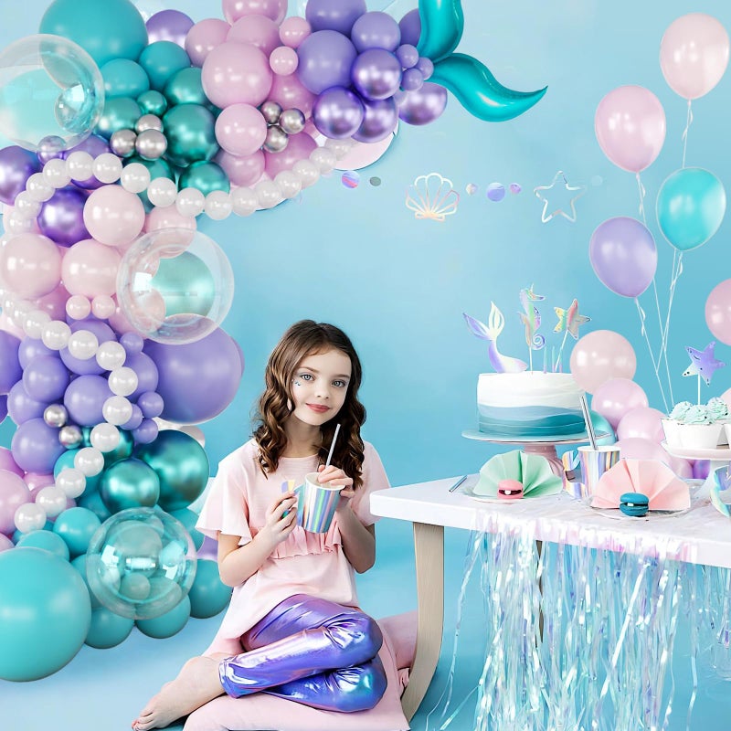 JOYFLOAT Mermaid Balloon Garland Arch Kit,145pcs Purple Pink Blue balloons with Little Mermaid Tails Birthday Party Decorations Balloons for Gender Reveal Under the Sea Ocean Baby Shower Themed Party Supplies - Image 2