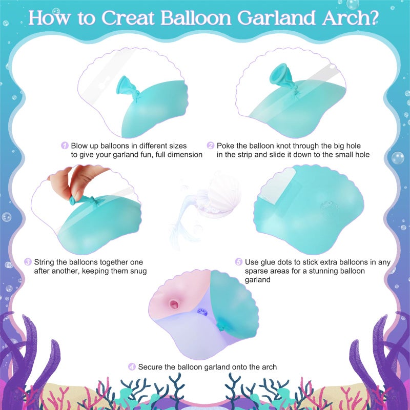 JOYFLOAT Mermaid Balloon Garland Arch Kit,145pcs Purple Pink Blue balloons with Little Mermaid Tails Birthday Party Decorations Balloons for Gender Reveal Under the Sea Ocean Baby Shower Themed Party Supplies - Image 5