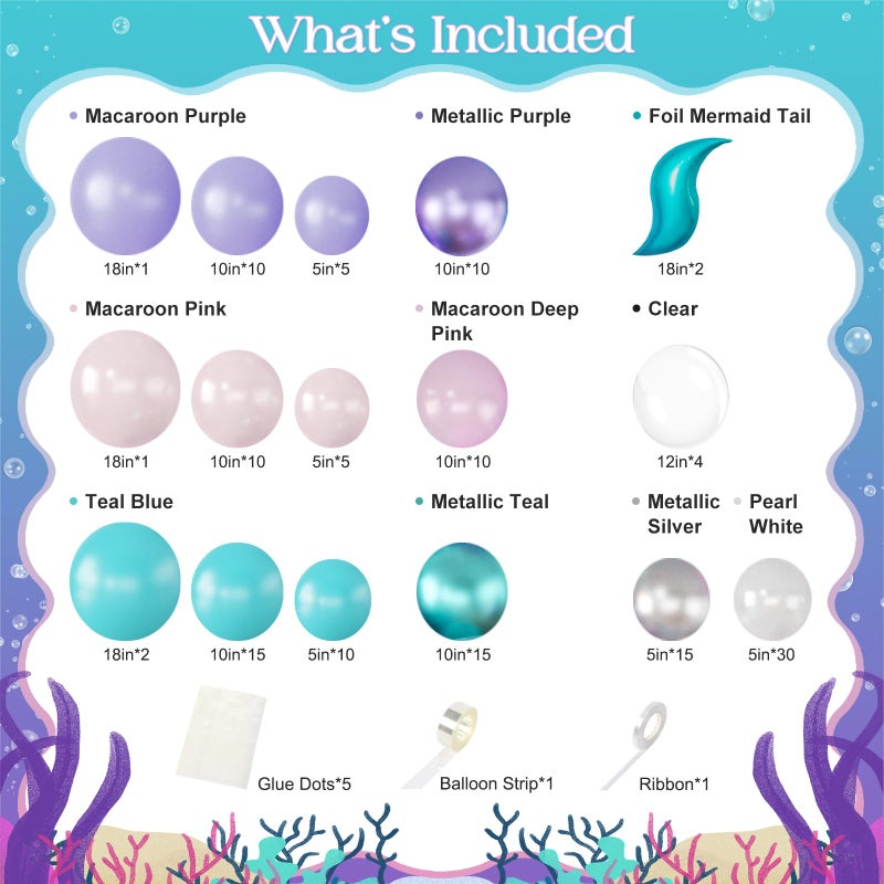 JOYFLOAT Mermaid Balloon Garland Arch Kit,145pcs Purple Pink Blue balloons with Little Mermaid Tails Birthday Party Decorations Balloons for Gender Reveal Under the Sea Ocean Baby Shower Themed Party Supplies - Image 4