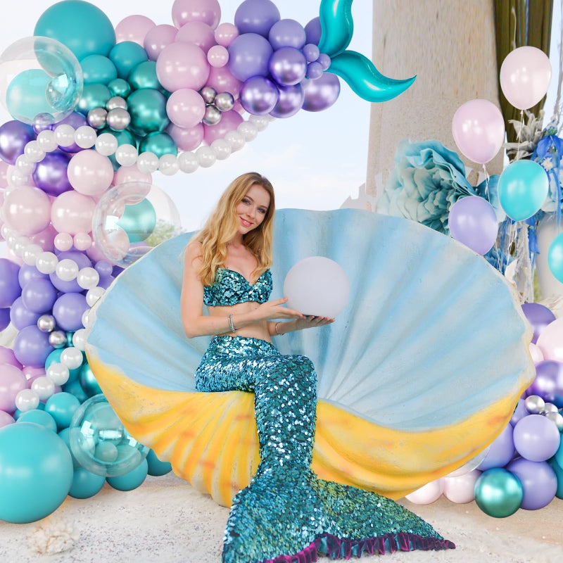 JOYFLOAT Mermaid Balloon Garland Arch Kit,145pcs Purple Pink Blue balloons with Little Mermaid Tails Birthday Party Decorations Balloons for Gender Reveal Under the Sea Ocean Baby Shower Themed Party Supplies - Image 3