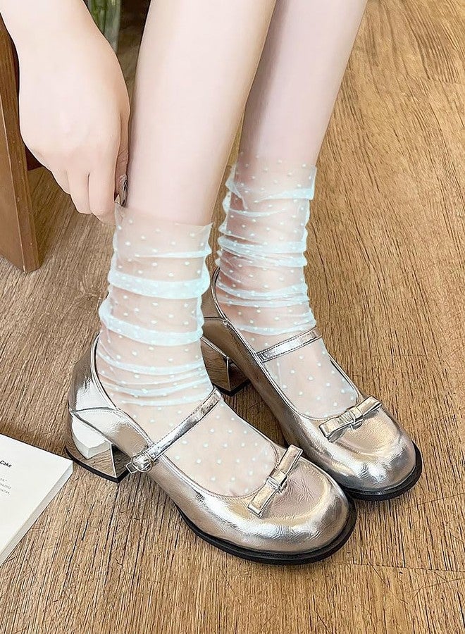 Violet Mist Women's Lace Socks Ankle High Sheer Mesh Slouch for Women Girls Cute Tulle Lace Loose Transparent Dress Socks Decorated, Polka Dot2-4pack - Image 4