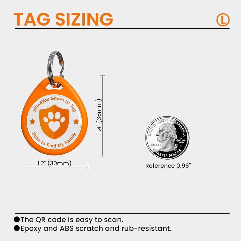 ILFINDYOU Dog Tags Personalized, QR Code Pet ID Tags for Dog Collar, Online Profile, Scan Location Alerts, Orange - Image 3