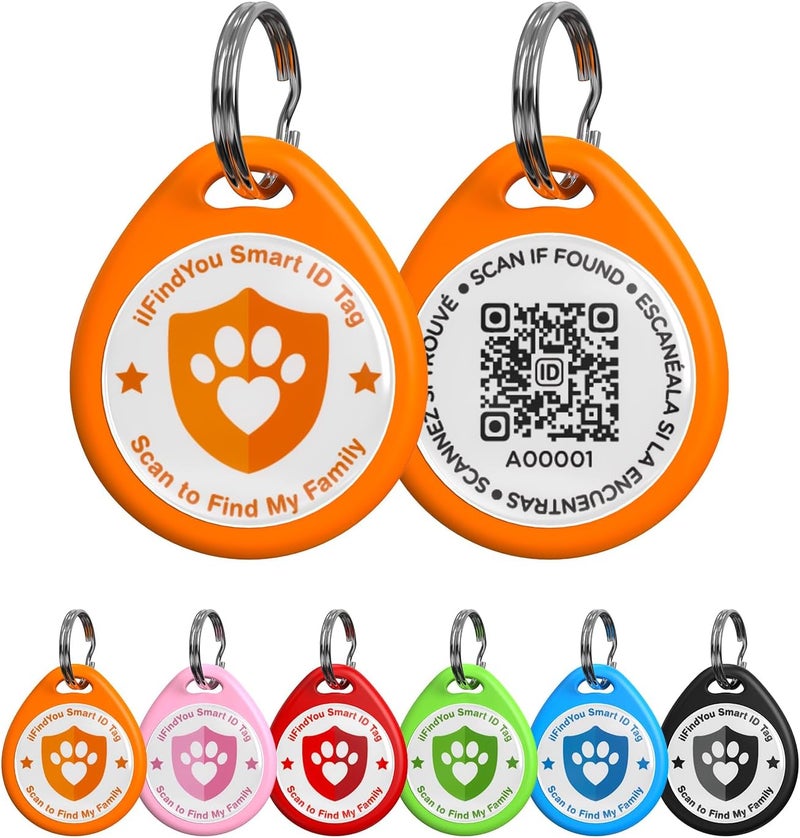 ILFINDYOU Dog Tags Personalized, QR Code Pet ID Tags for Dog Collar, Online Profile, Scan Location Alerts, Orange - Image 1