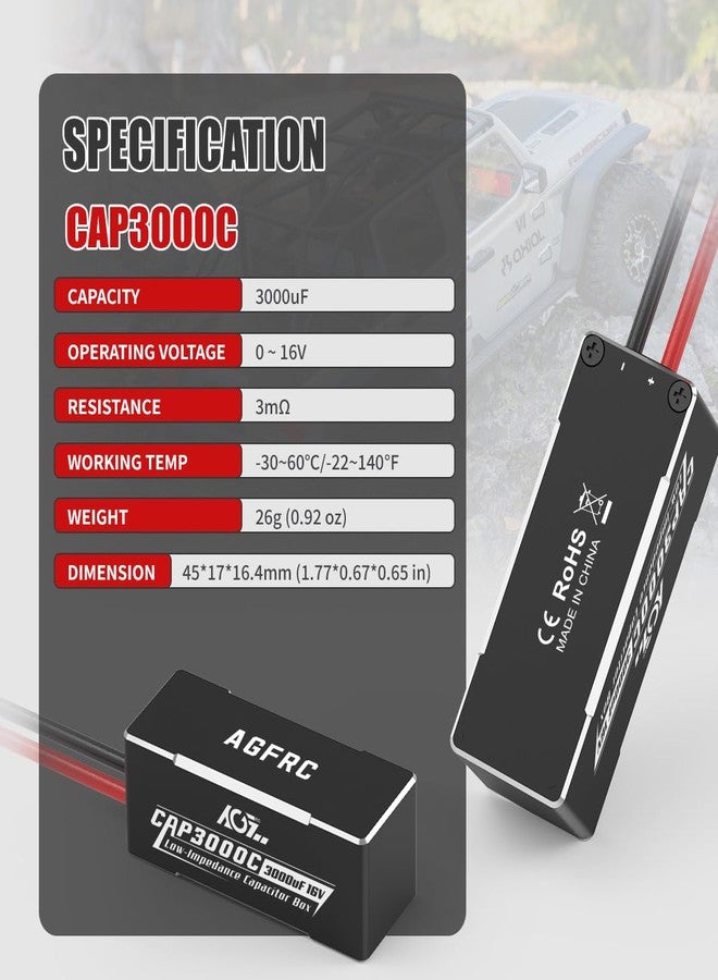 AGFRC 3000uF 16V Low Impedance RC Capacitor with CNC Aluminum Case for RC Car Truck Crawler (CAP3000C) - Image 2