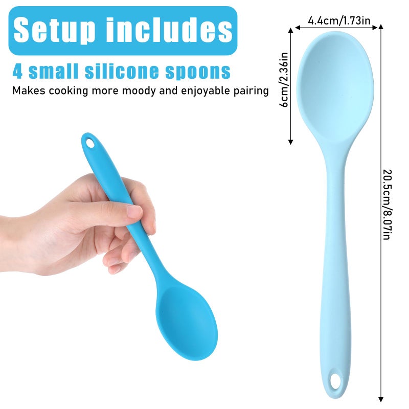 Sliverdew 4 Pieces Small Silicone Spoons Multicolored Nonstick Kitchen Spoons Silicone Mixing Spoon for Cooking Heat Resistant Tea Spoon for Kitchen Cooking Baking Serving (Blue Light Blue Purple Cyan) - Image 2