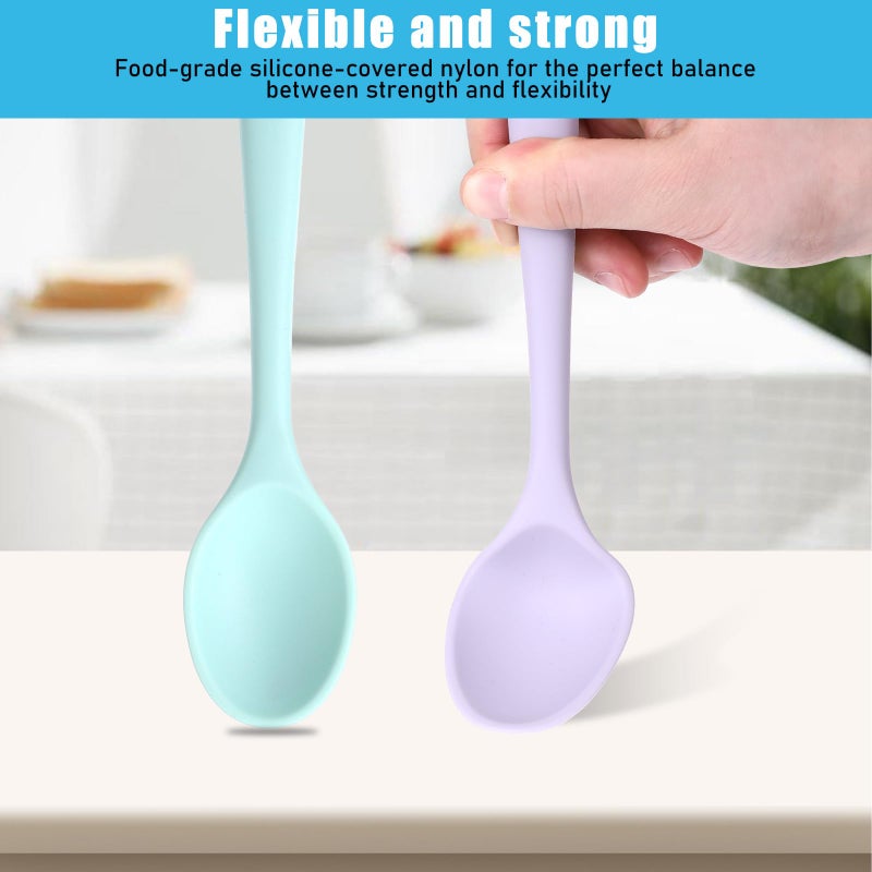 Sliverdew 4 Pieces Small Silicone Spoons Multicolored Nonstick Kitchen Spoons Silicone Mixing Spoon for Cooking Heat Resistant Tea Spoon for Kitchen Cooking Baking Serving (Blue Light Blue Purple Cyan) - Image 5
