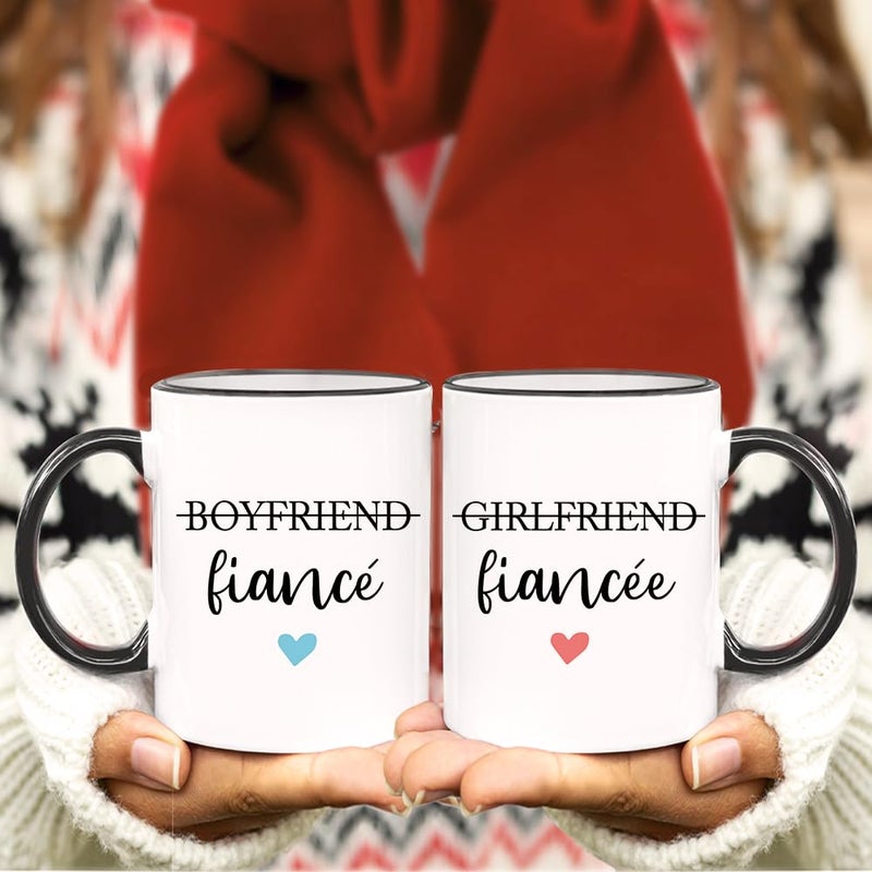 Fatbaby Boyfriend and Girlfriend Coffee Mug Gift Set,Fiance and Fiancee Couple Mug,Engagement Gifts for Couples Newly Engaged Him Her His Hers Mr Mrs Bride Groom Bridal Shower, Valentine's Day Gifts 11 OZ - Image 3
