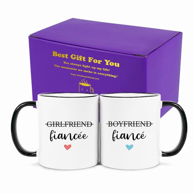 Fatbaby Boyfriend and Girlfriend Coffee Mug Gift Set,Fiance and Fiancee Couple Mug,Engagement Gifts for Couples Newly Engaged Him Her His Hers Mr Mrs Bride Groom Bridal Shower, Valentine's Day Gifts 11 OZ - Image 1